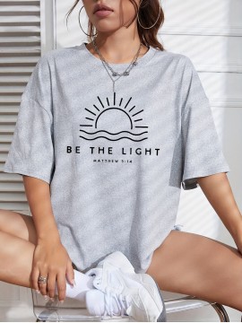 Sun Graphic Loose Sports Short Sleeves Top, Round Neck Running Casual T-shirt, Women's Activewear