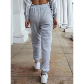 Women's Casual Fleece Elastic Waist Sweatpants - Comfortable Solid Color Drawstring Sports Pants