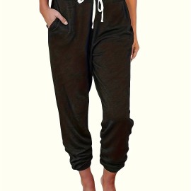 Drawstring Loose Sweatpants With Pocket, Running Jogger Pants, Women's Activewear