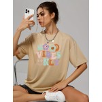 Women's Summer Tops - Smiling Face & Cartoon Flower Letter Print T-shirt