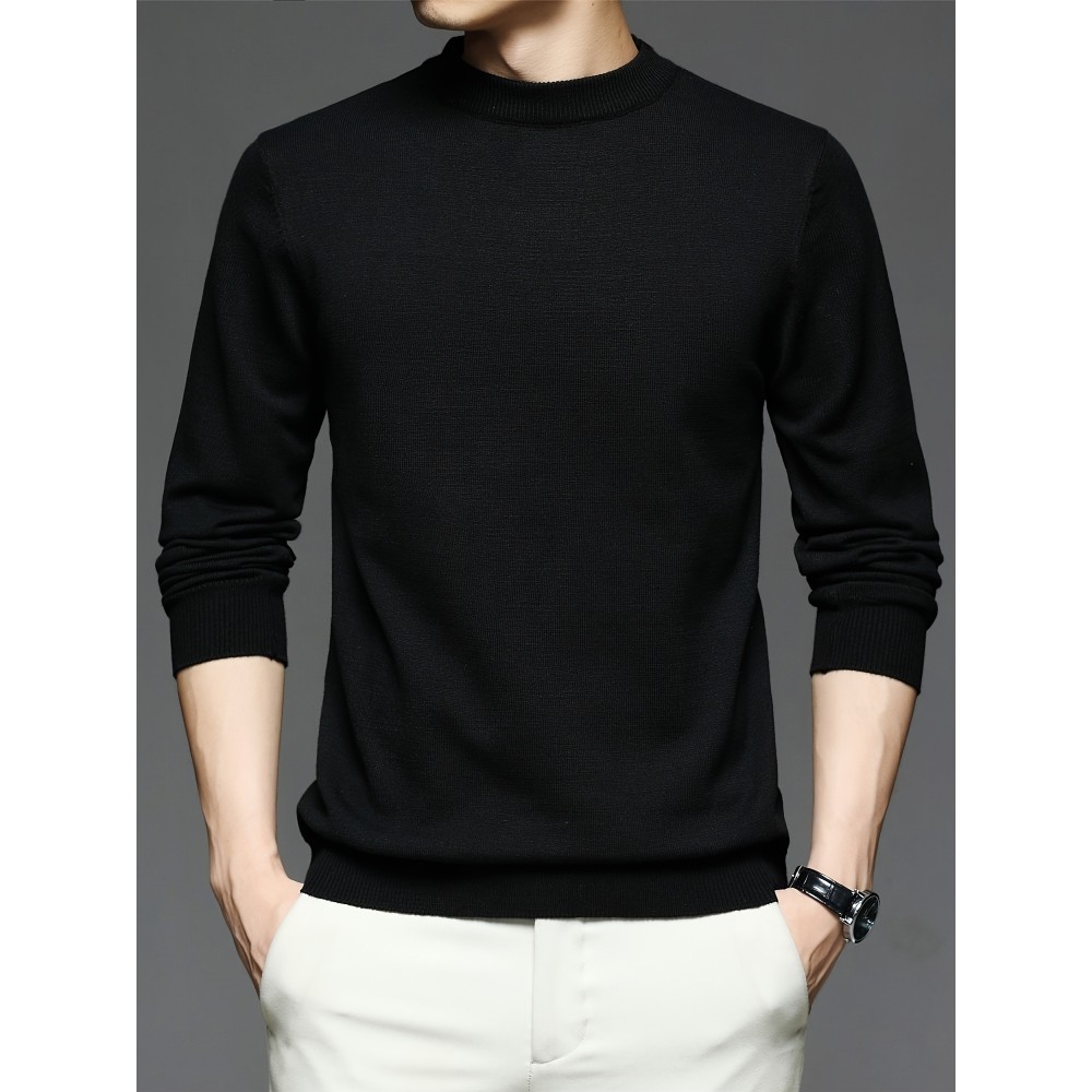 All Match Knitted Sweater, Men's Casual Warm Slightly Stretch crew Neck Pullover Sweater For men Fall Winter