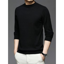 All Match Knitted Sweater, Men's Casual Warm Slightly Stretch crew Neck Pullover Sweater For men Fall Winter