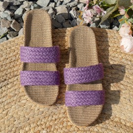 Women's Stylish Slip On Straw Sandals - Lightweight Vacation Slides with Soft Linen Sole