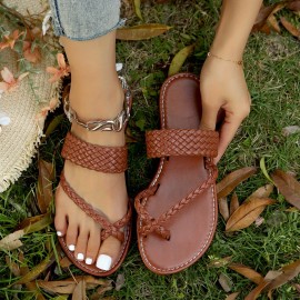 Women's Casual Beach Slide Sandals with Toe Loop Braided Band - Slip On Comfort for Summer Outings