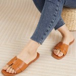 Women's Simple Slide Sandals, Casual Square Toe Flat Summer Shoes, Lightweight Slide Sandals