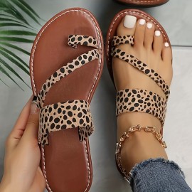 Leopard Printed Flat Slides - Non Slip Open Toe Sandals for Women