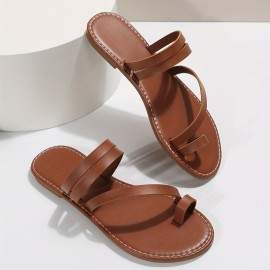 Women's Casual Toe Loop Flat Sandals - Non Slip Strappy Slides for Outdoor Beach Wear