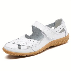 Women's Casual Summer Sandals, Solid Color Hollow Out Shoes, Wear-resistant Flat Sandals