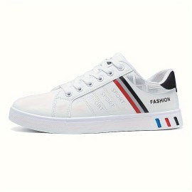 Men's Trendy Stripe Design Skate Shoes With PU Leather Uppers, Wear-resistant Non Slip Lace-up Shoes For Outdoor Casual, Men's Street Footwear