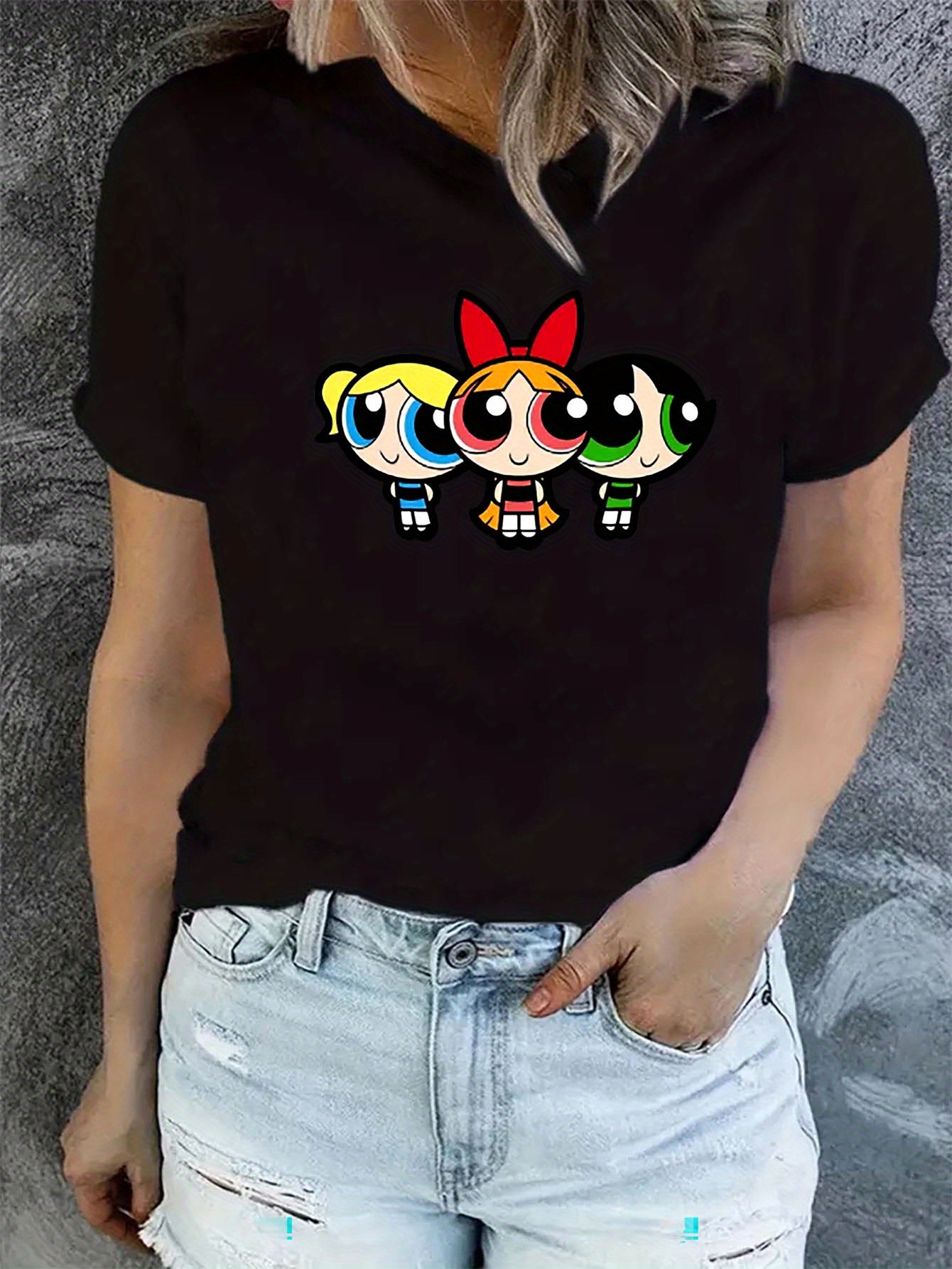 cartoon graphic crew neck casual t shirt sports short sleeves tops womens activewear details 0