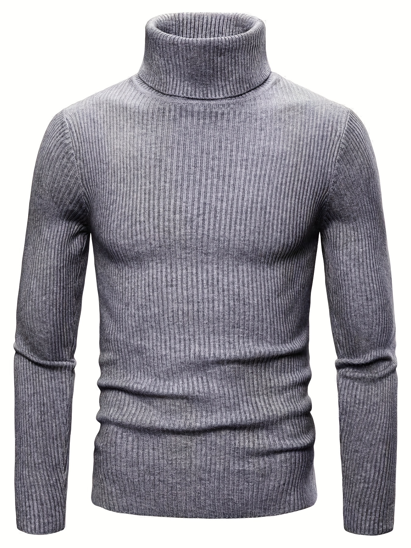 turtle neck knitted slim fit sweater mens casual warm solid high stretch pullover sweater for fall winter details 0