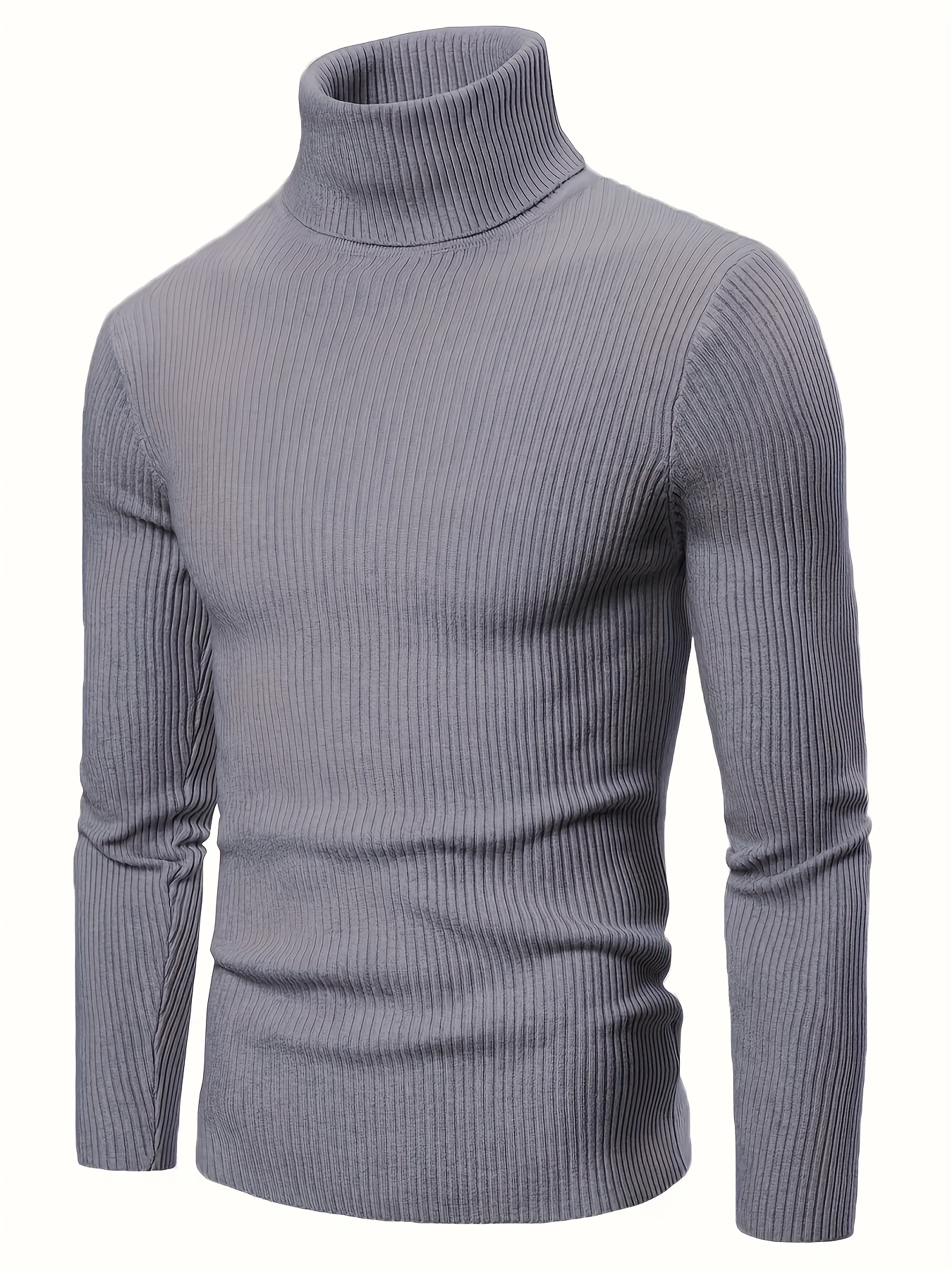 turtle neck knitted slim fit sweater mens casual warm solid high stretch pullover sweater for fall winter details 1