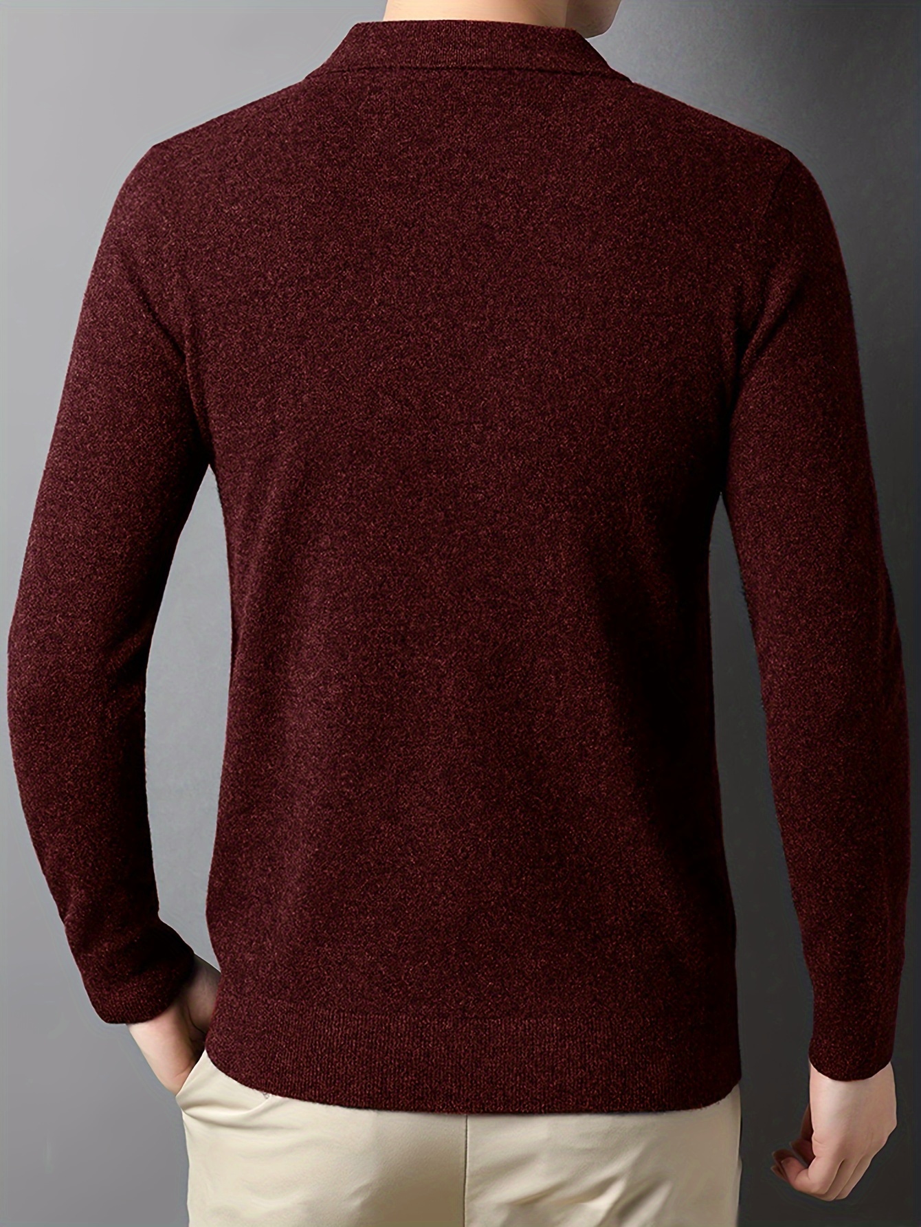 solid color mens stretch comfy knitted long sleeve lapel shirt mens thin spring fall sweater pullover top details 5