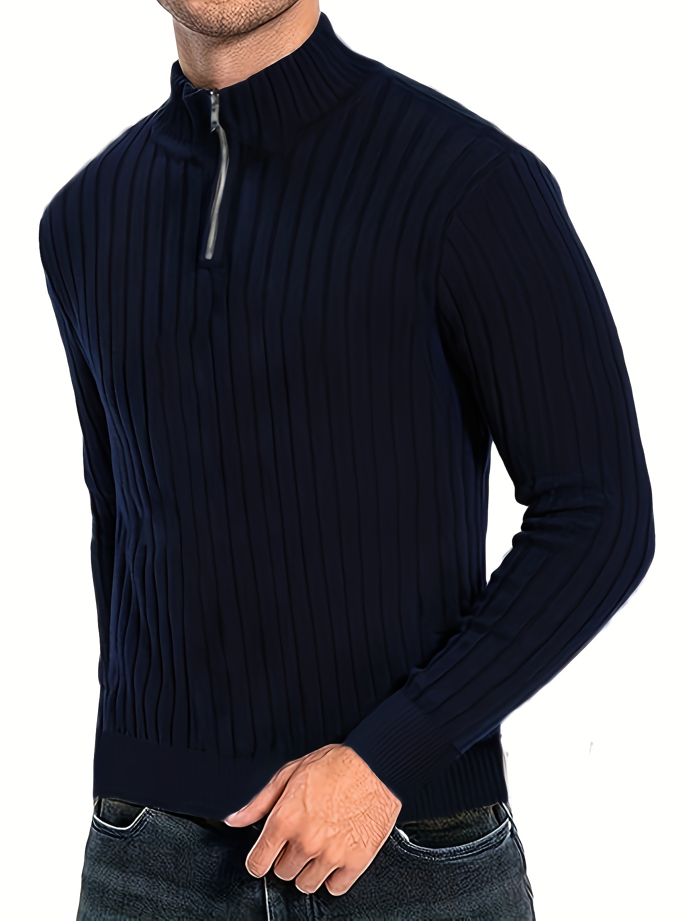 mens stand collar solid knit sweater mens casual lapel slightly stretch v neck pullover sweater for men winter fall details 25