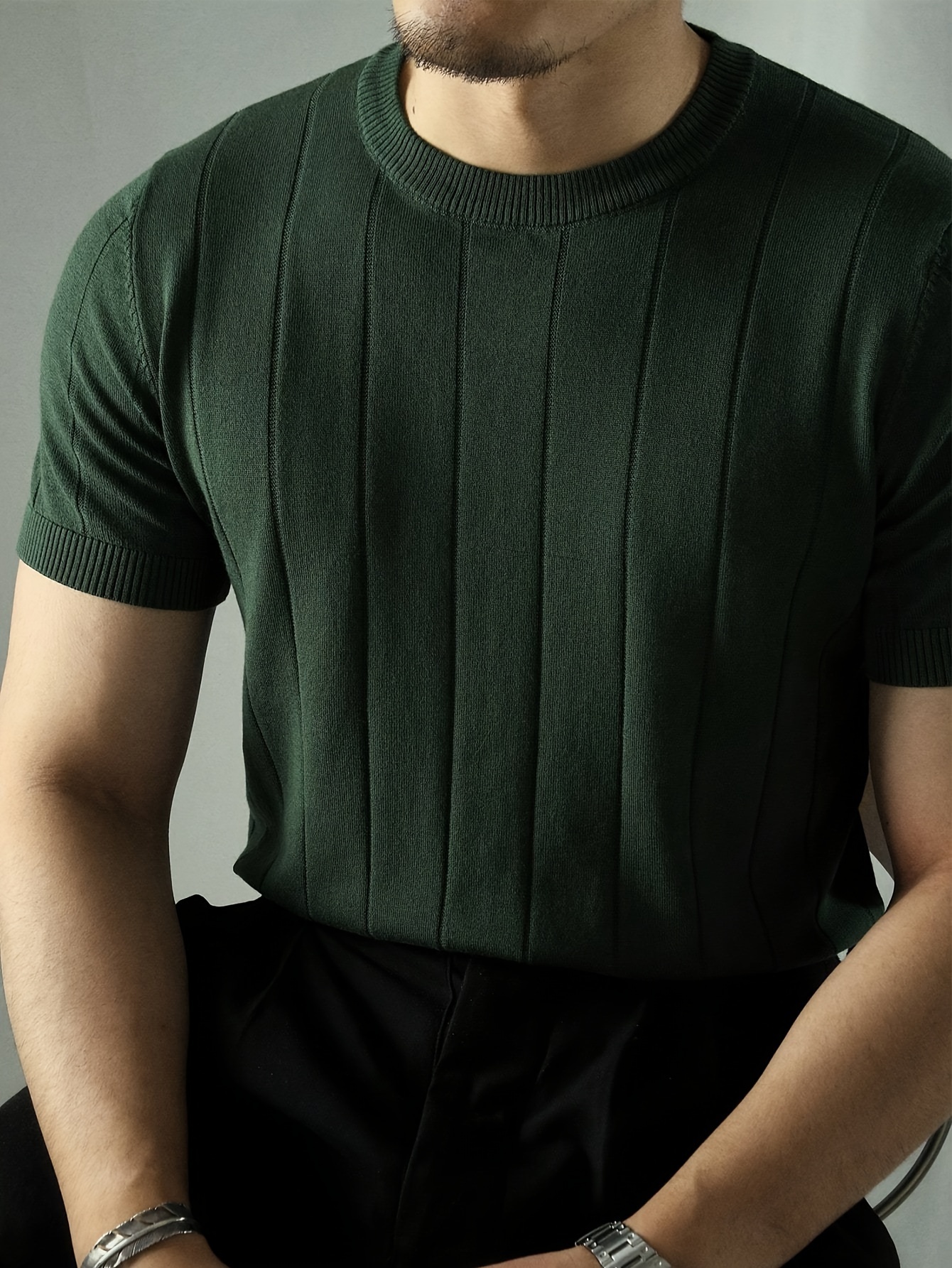 mens solid knit t shirt for summer mens fashion elegant tees details 1