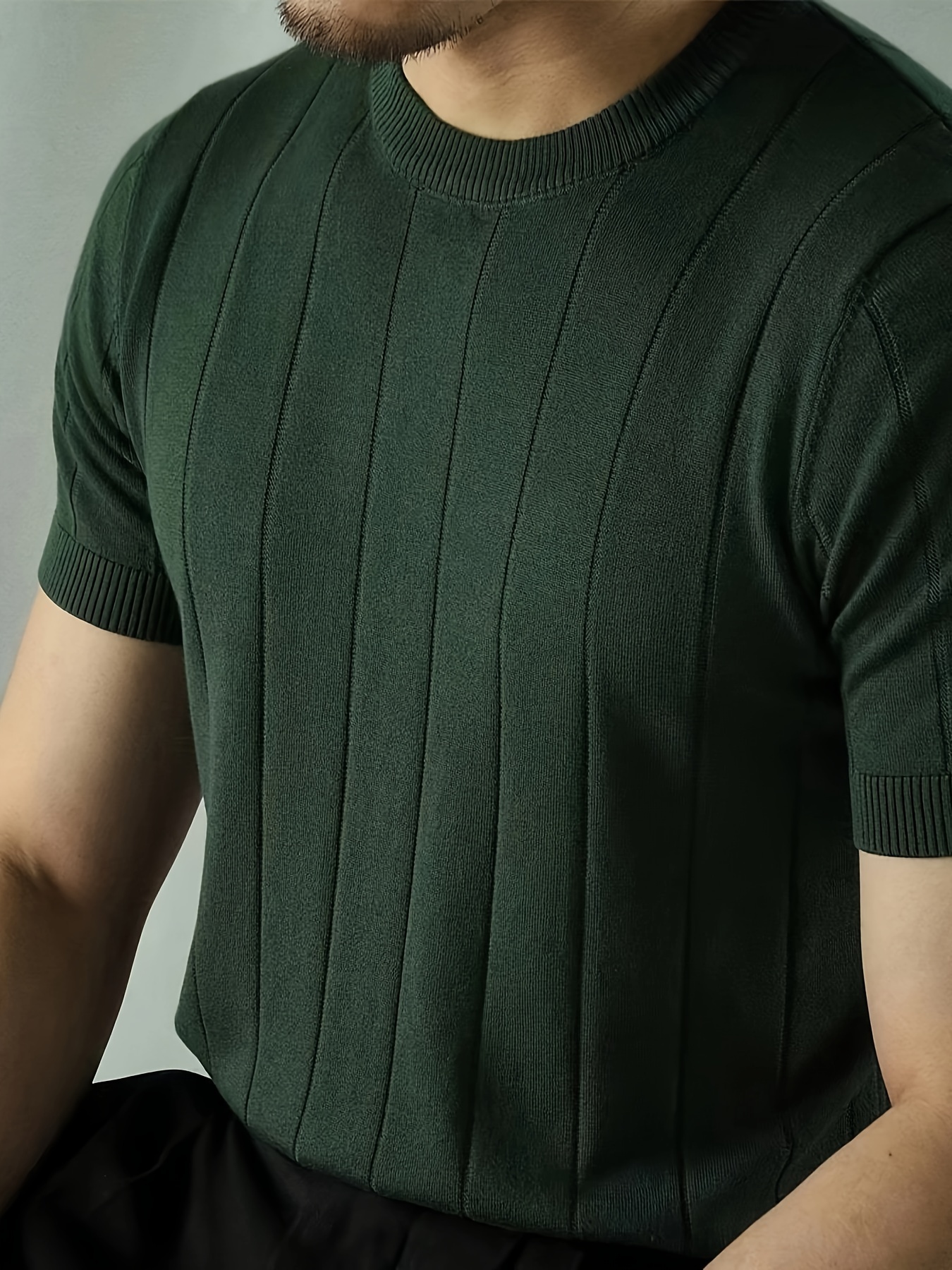 mens solid knit t shirt for summer mens fashion elegant tees details 3