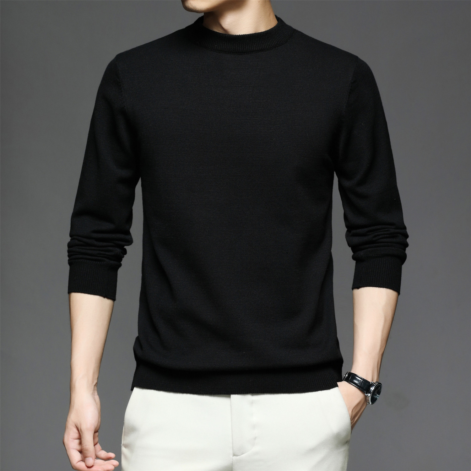 all match knitted sweater mens casual warm slightly stretch crew neck pullover sweater for men fall winter details 6