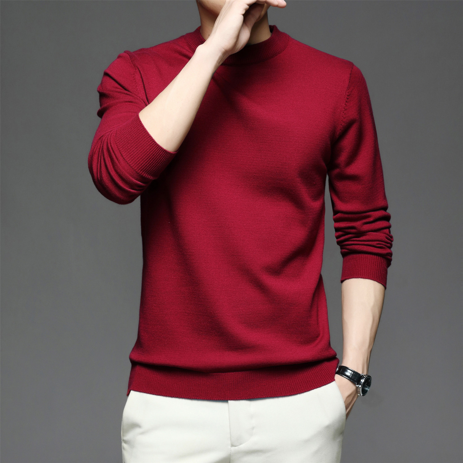 all match knitted sweater mens casual warm slightly stretch crew neck pullover sweater for men fall winter details 9