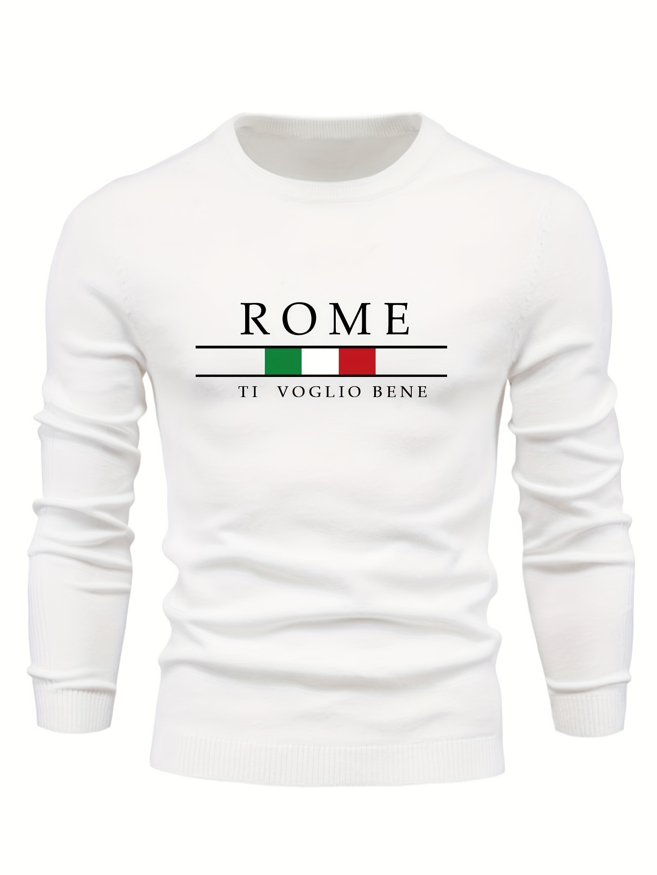 rome print mens casual stretch long sleeve knitted round neck sweater spring fall pullover top details 10