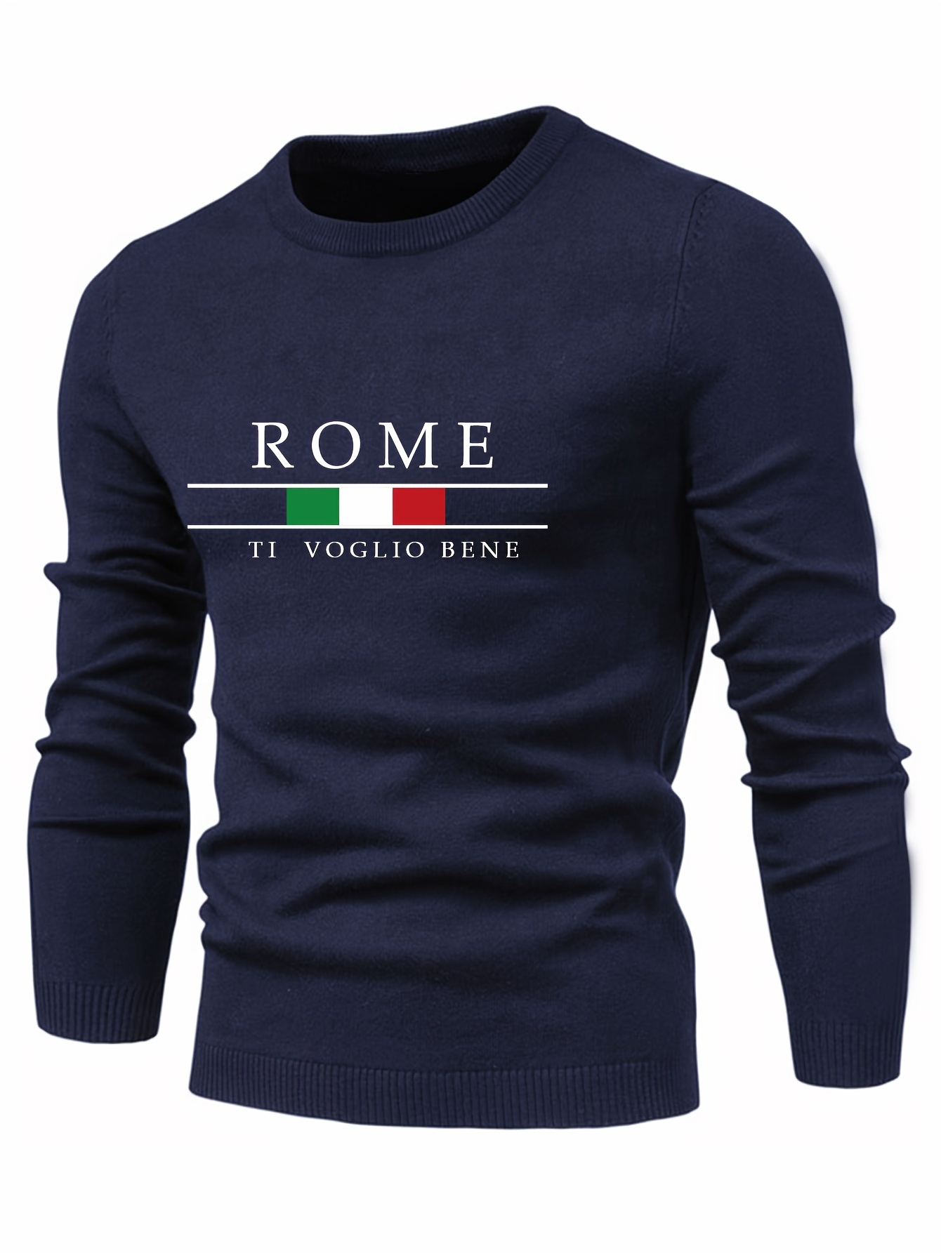 rome print mens casual stretch long sleeve knitted round neck sweater spring fall pullover top details 17