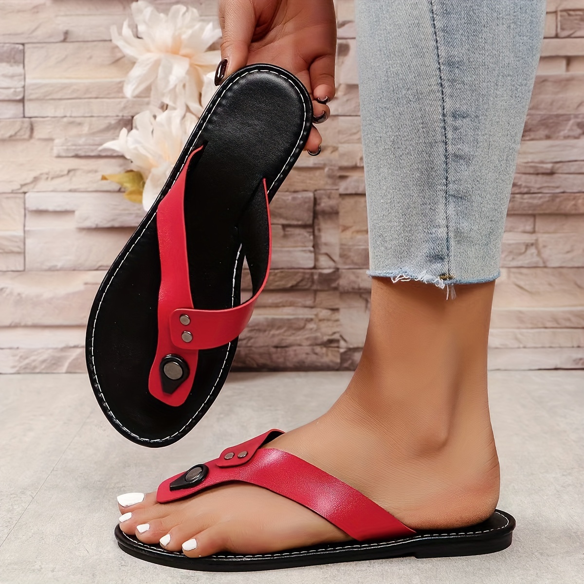 womens solid color thong sandals slip on lightweight summer flats casual beach flip flops details 10