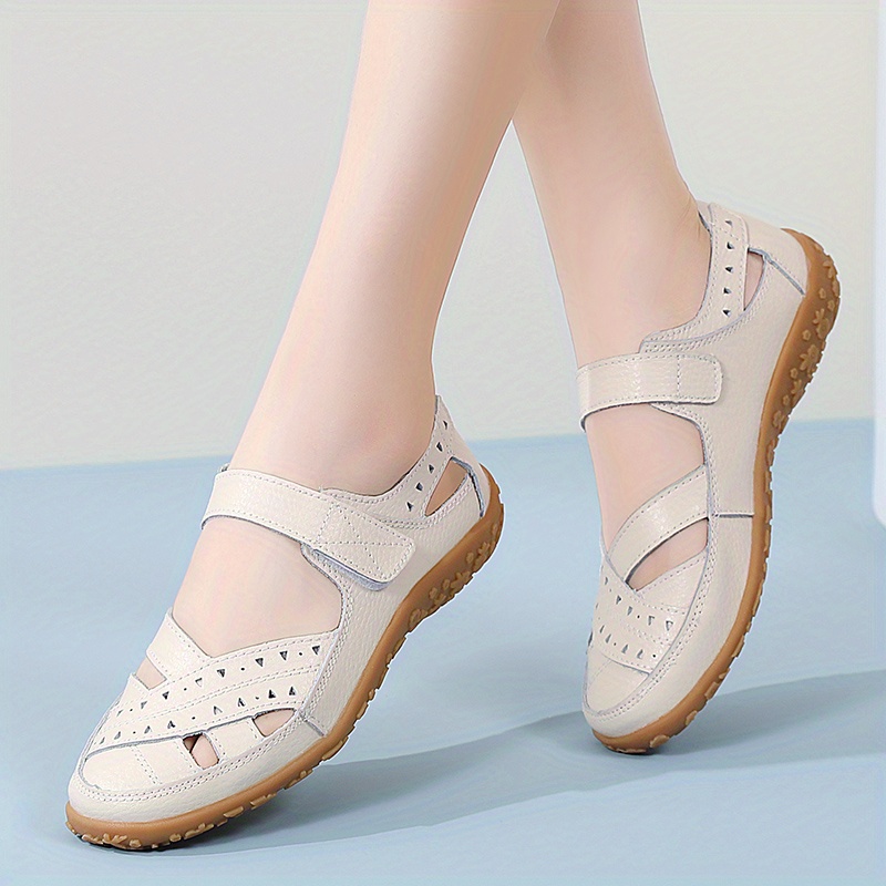 womens casual summer sandals solid color hollow out shoes wear resistant flat sandals details 3