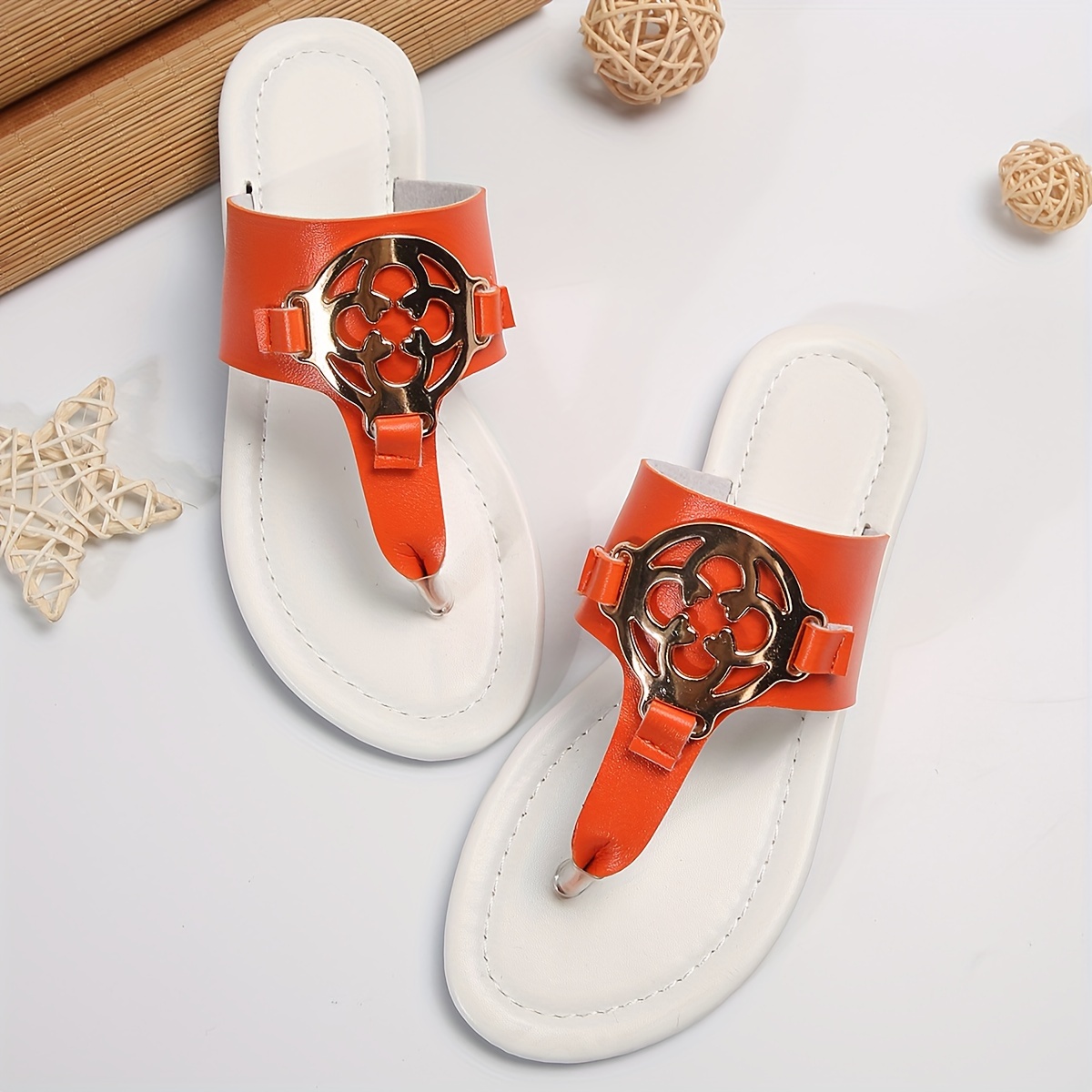 womens metallic buckle decor flip slops slip on lightweight soft sole casual slides summer beach slides details 13