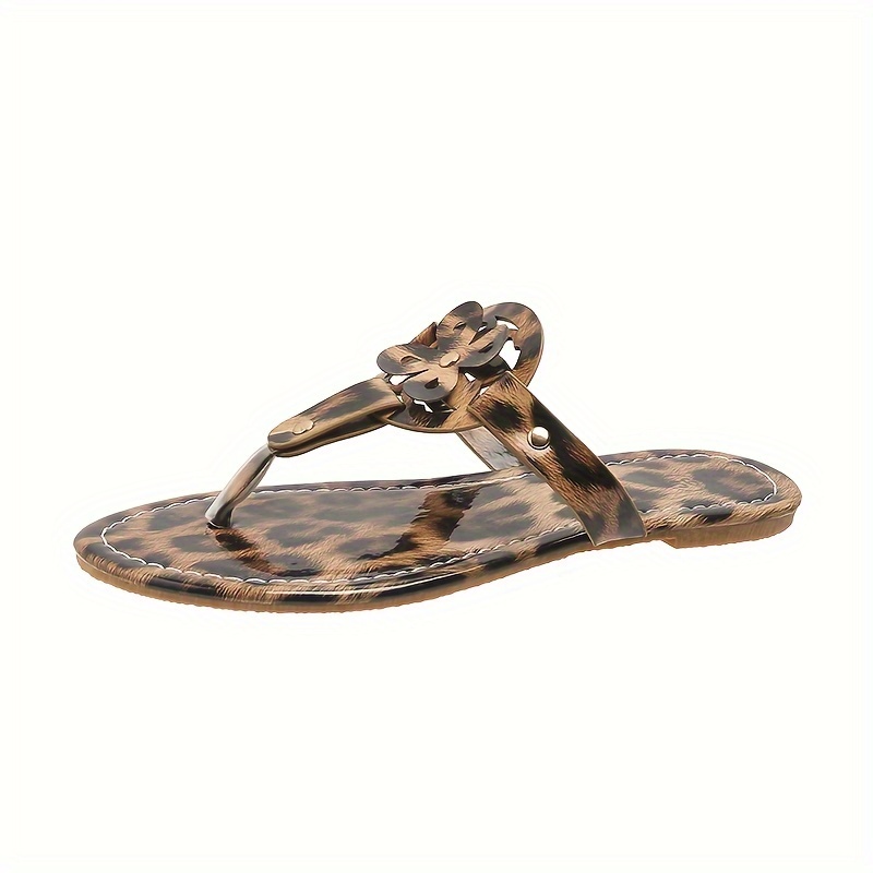 womens leopard pattern slide sandals fashion clip toe flat summer shoes casual outside beach flip flops details 5