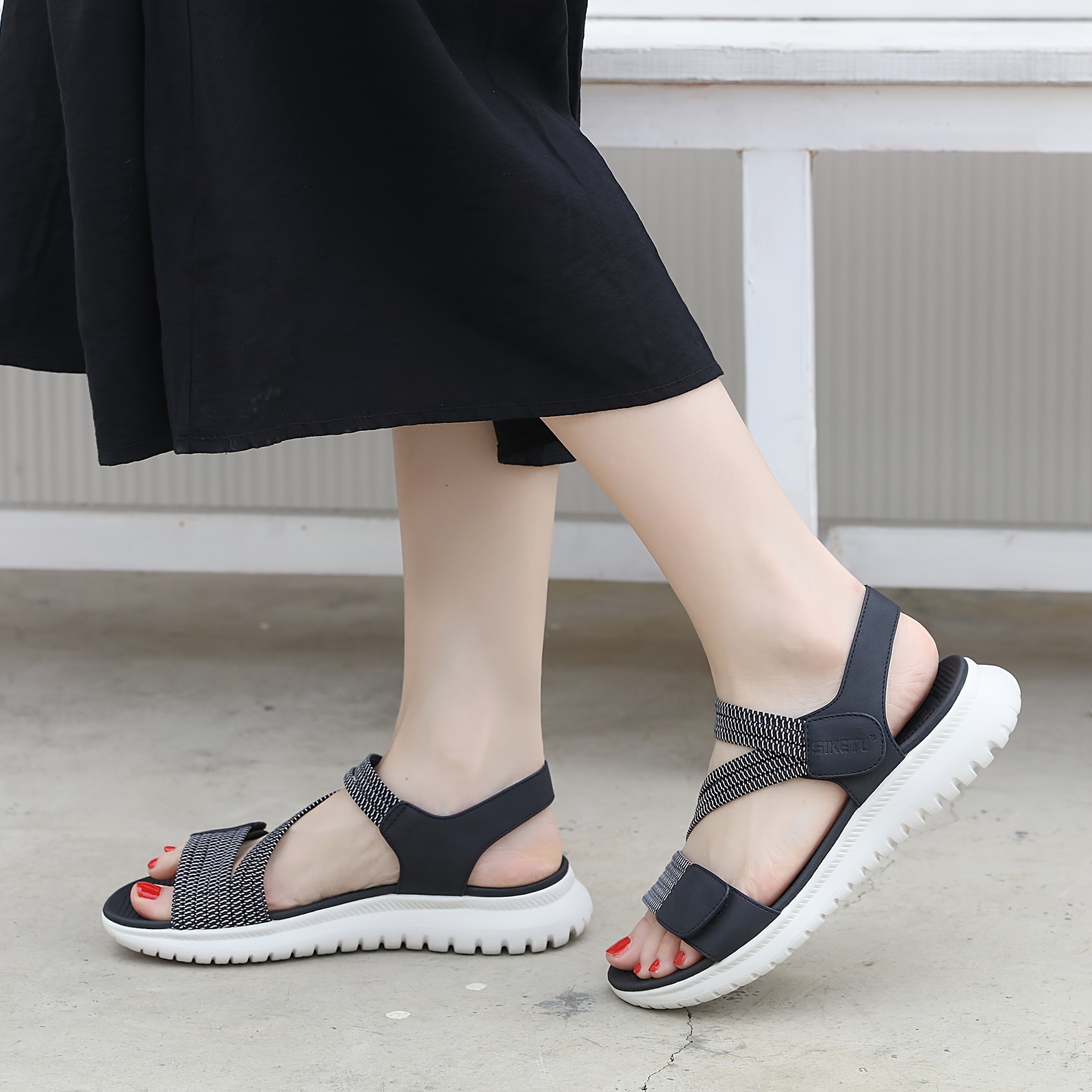 womens comfy flat sports sandals open toe solid color ankle strap shoes casual outdoor sandals details 11