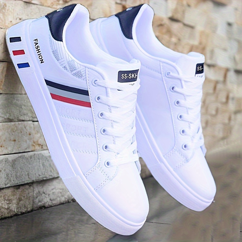 stripe design skate shoes men s trendy pu leather uppers details 0