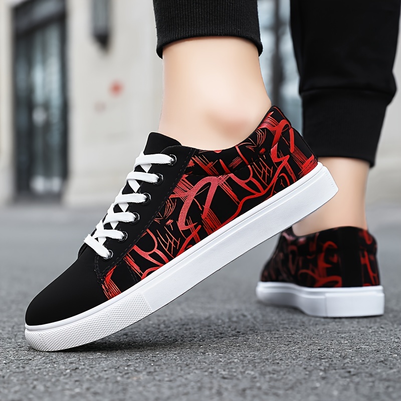 mens abstract art pattern skate shoes with good grip breathable lace up sneakers details 5