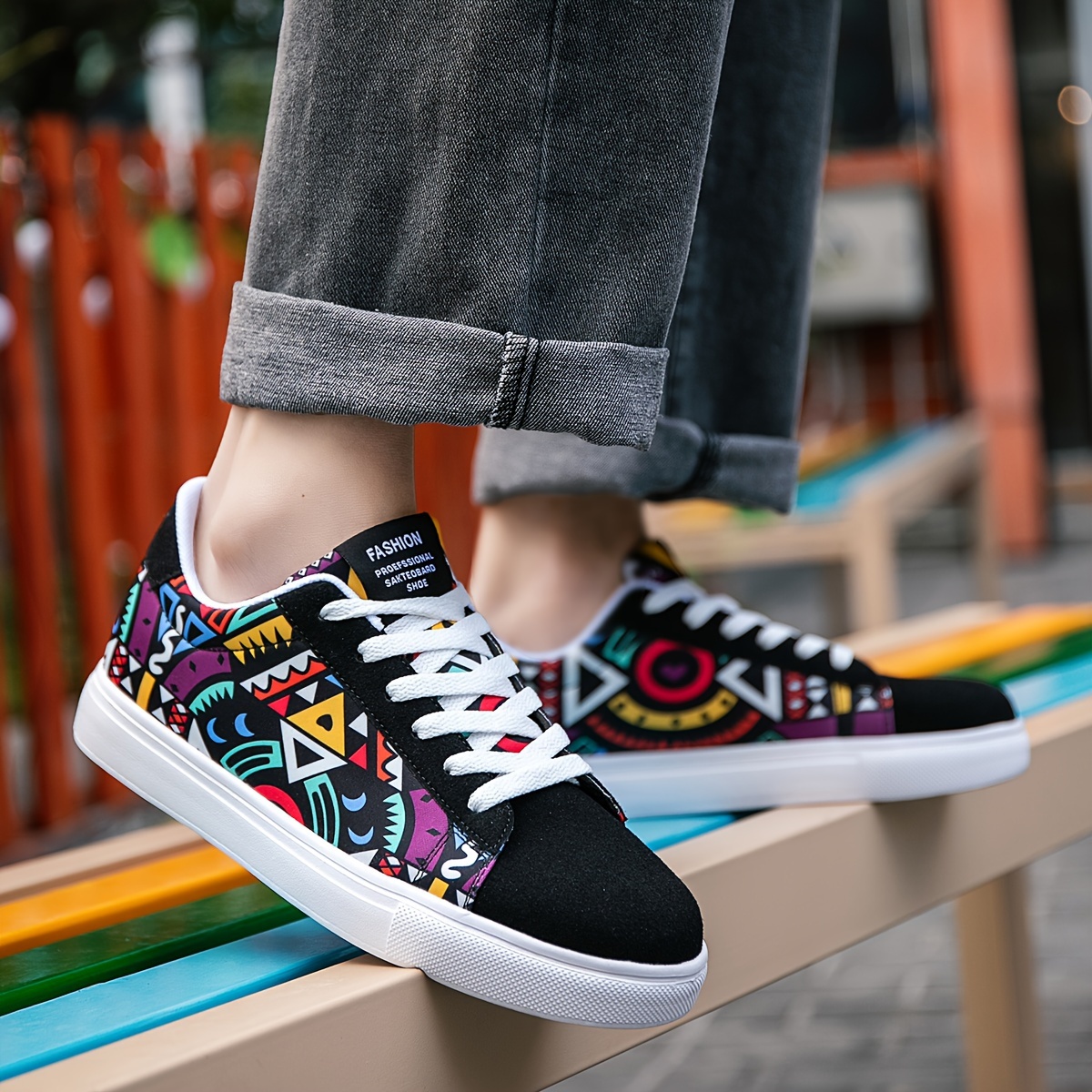 graffiti print skateboard shoes men s casual cool details 2